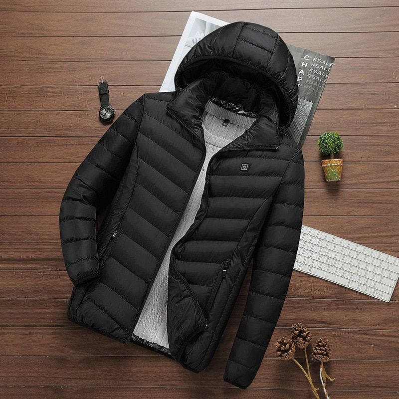 NWE Men Winter Warm USB Heating Jackets Smart Thermostat Pure Color Hooded Heated Clothing Waterproof Warm Jackets AS