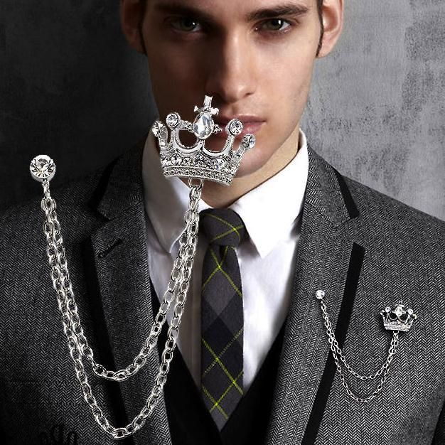 Crown Chain Pin Badge Suit Brooch
