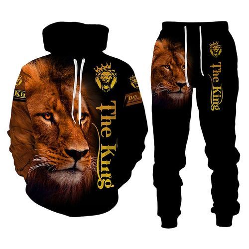 The Lion King Autumn Winter 3D Printed Men's Hooded Sweater Set Men's Sportswear Tracksuit Long Sleeve