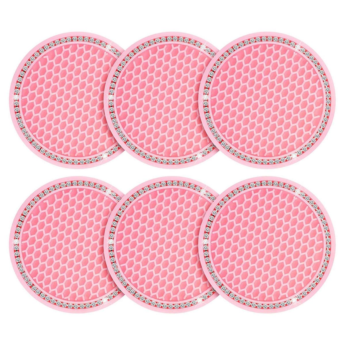 6Pcs Car Cup Holders Rhinestone Silicone Car Coasters
