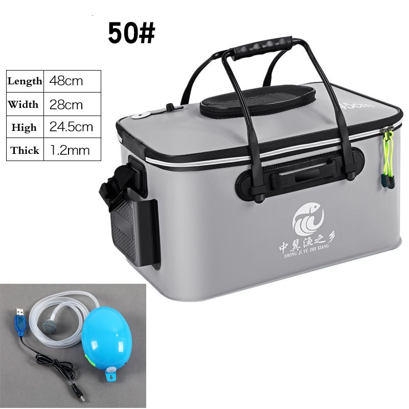 Folding Thicken Fishing Bucket Live Fish Bag Oxygen Pump