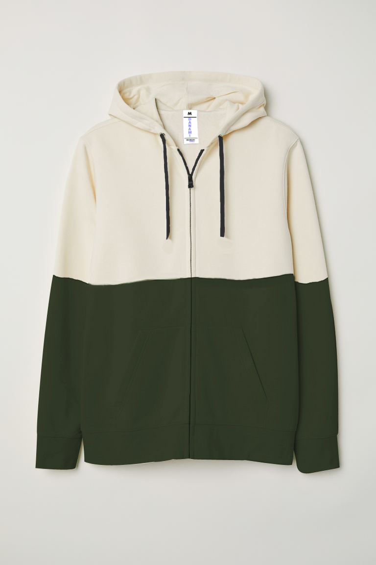 Two-Toned  Zip Through Hoodie- Cream & Army Green