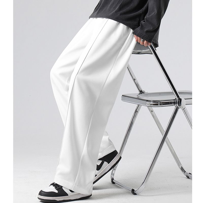 (white)Legible Casual Wide Leg Pants Men Solid Straight Sweatpant Male Loose Ela