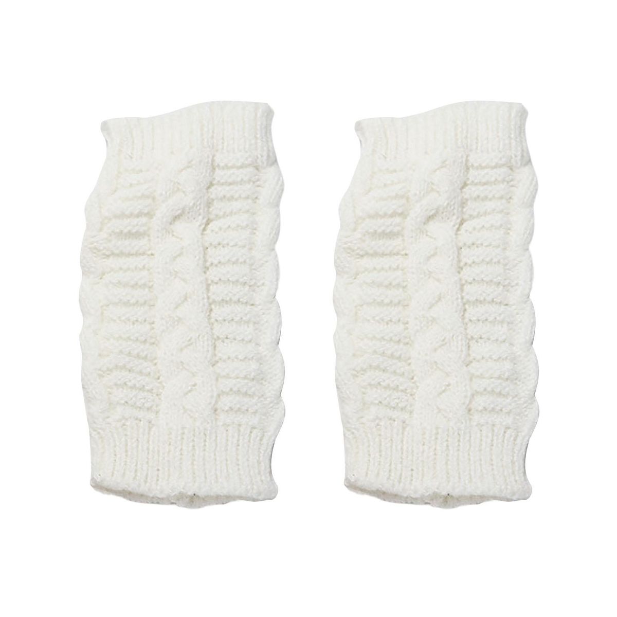 1 Pair Knitted Mittens Unisex Winter Fingerless White