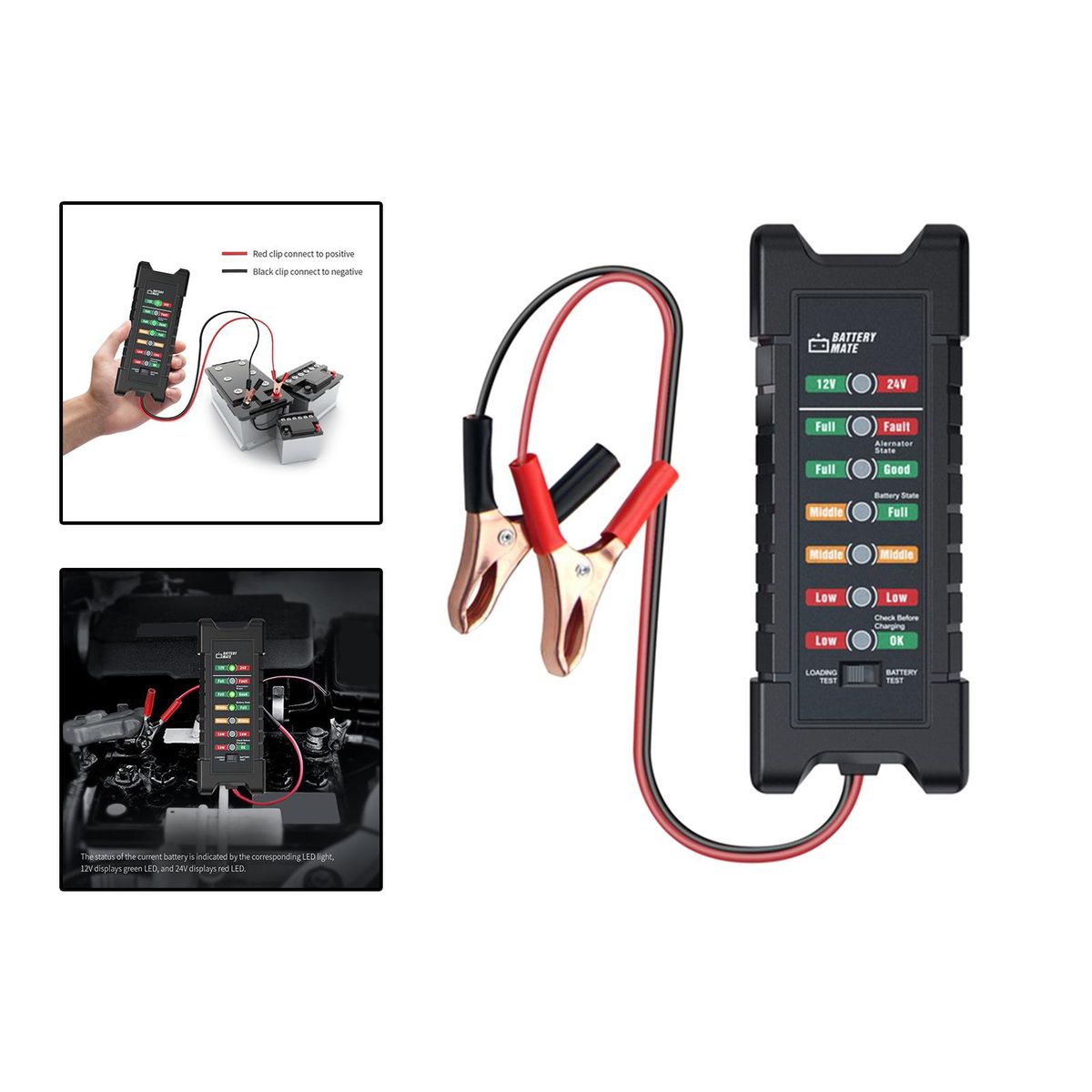 12V 24V Car Battery Tester Test Battery Condition And Clip