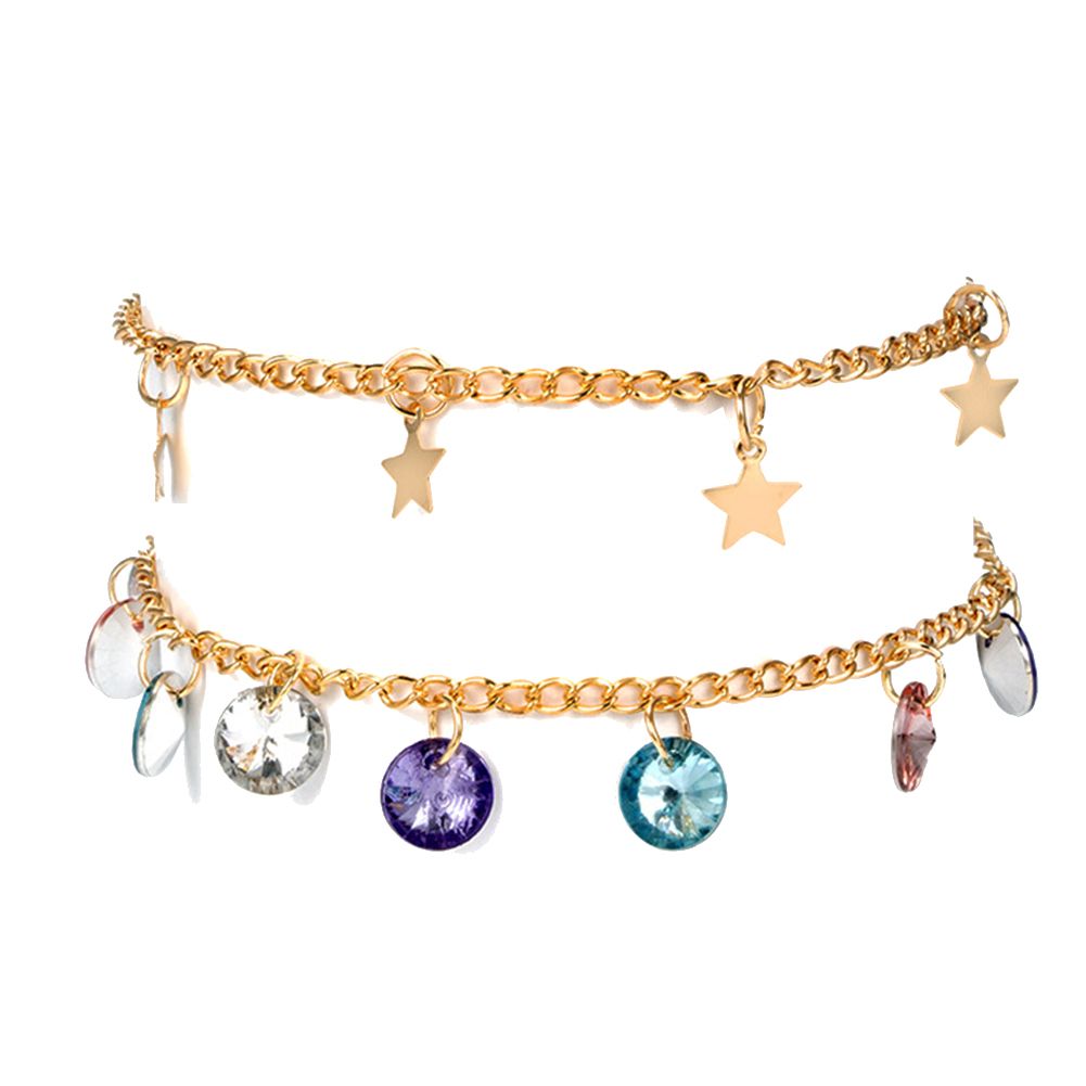 2Pcs/Set Boho Women Star Colorful Rhinestone Charm-Golden