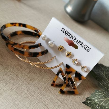 6 In 1 Set Of Hoops,Studs & Leopard Mix Shape Earrings