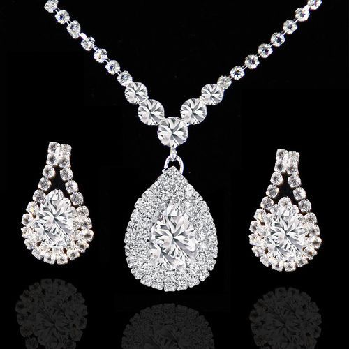 Jewelry 2 In1 Earrings Zircon Jewellery Set (Silver)