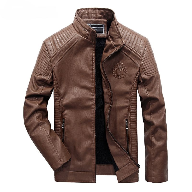 Leather Jacket Men Casual Slim Fit Pu Biker Motorcycle Leather Jackets Brown