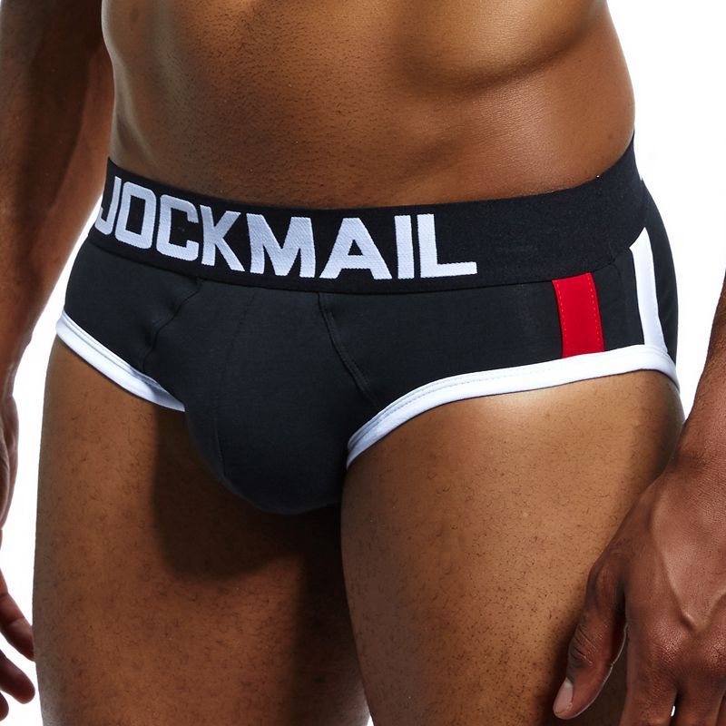 JOCKMAIL Men Y Underwear Padded Cotton Breathable Underwear Briefs-Black
