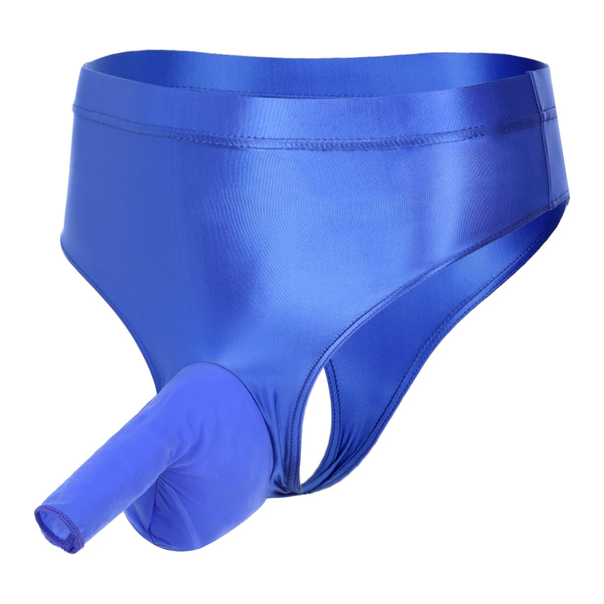 Blue A-Mens Glossy Smooth High Waist Y Solid Color Briefs S Stretchy Sissy