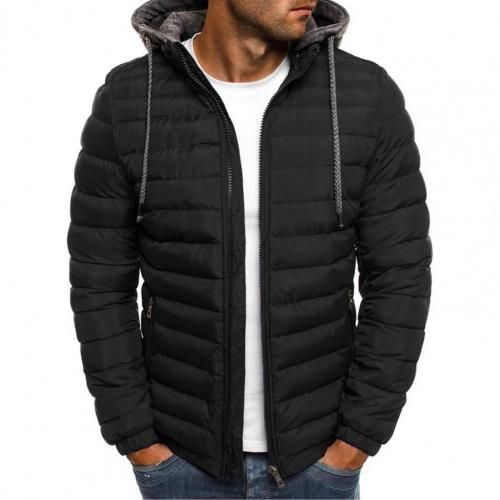 Oversize Down Coat Men Detachable Hat Padded Hooded Cardigan Drawstring Winter Thick Warm Jacket Outerwear Top