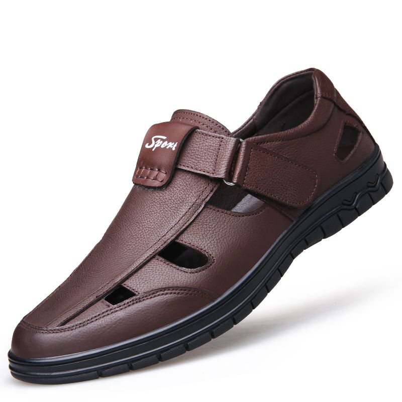 Men's Leather Sandals Fashion Platform Sports Sandals Leather Brown