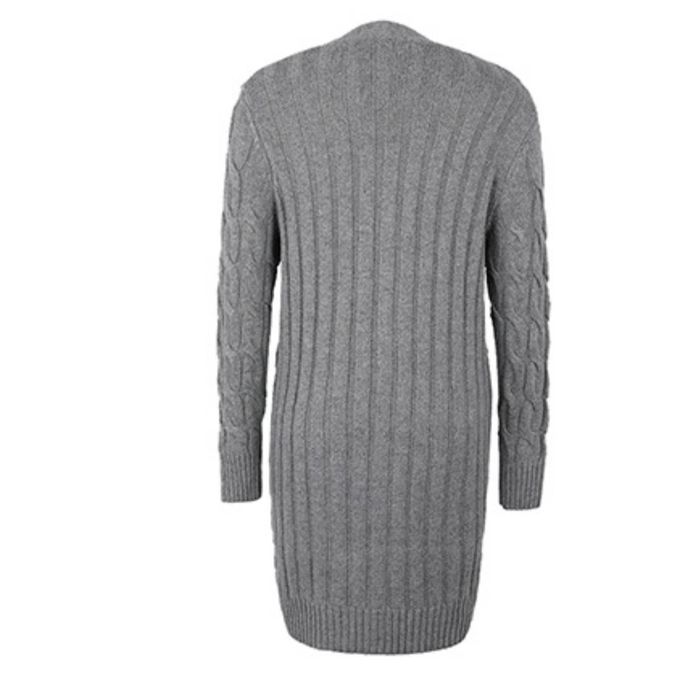 Women Sweater Knit Long Sleeves Cardigan Open Front Dark Gray L
