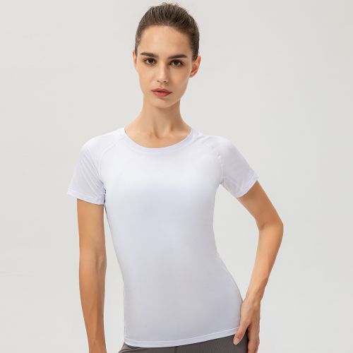 Women's Workout Running Yoga Fitness Short Sleeve Tops Sports T-Shirt（White）