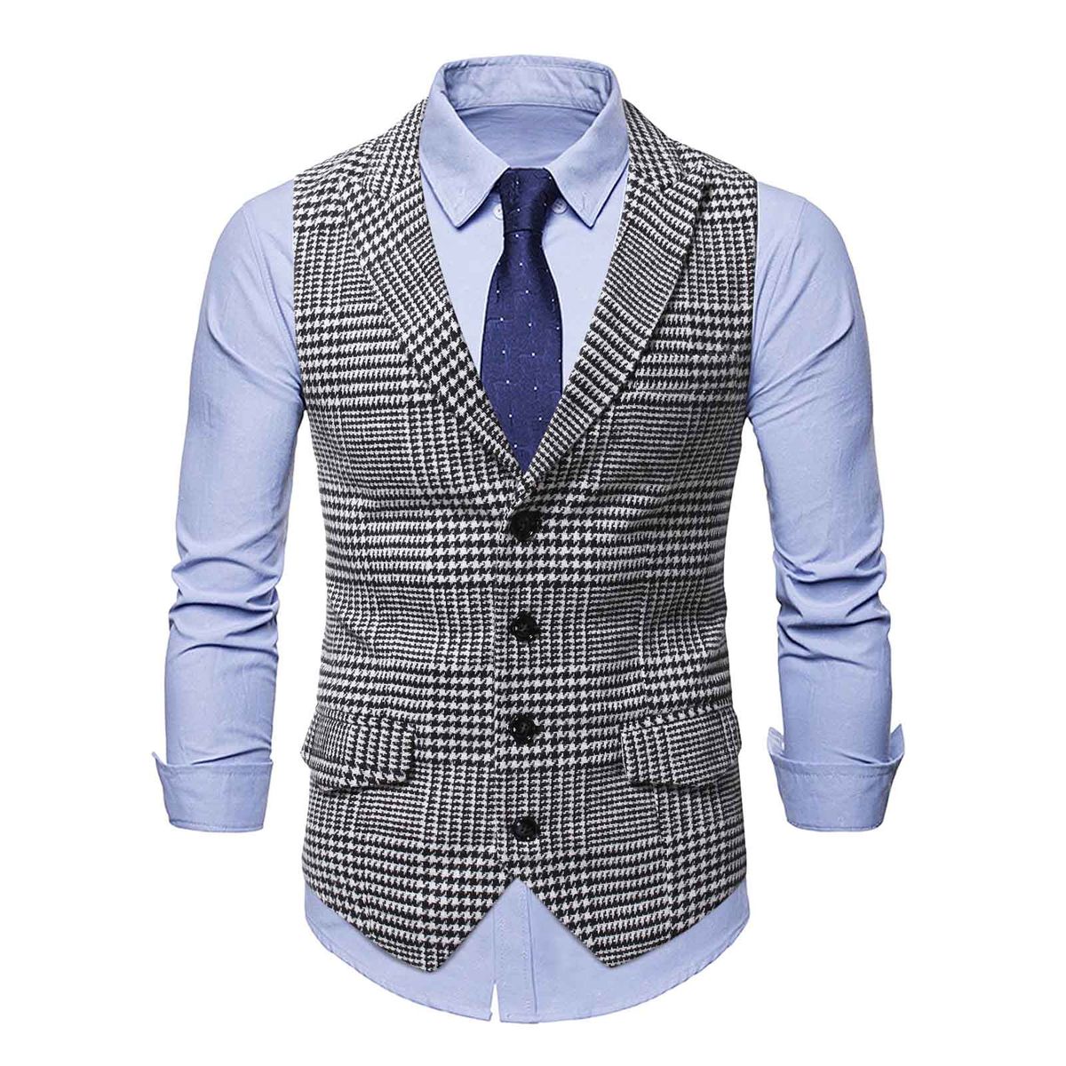 Suit Vest Men Business Fashion Plaid Slim Vests Mens Wedding Waistcoat Formal Dress Wedding Vest Single Breasted Suit Waistcoat Black