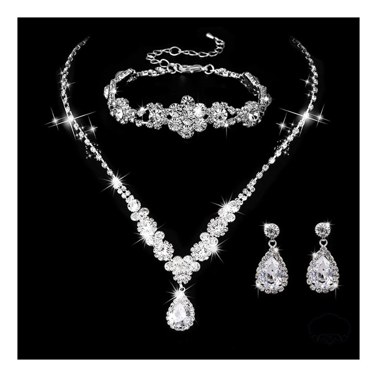 Bridal Rhinestone Necklace Earring Bracelets Teardrop
