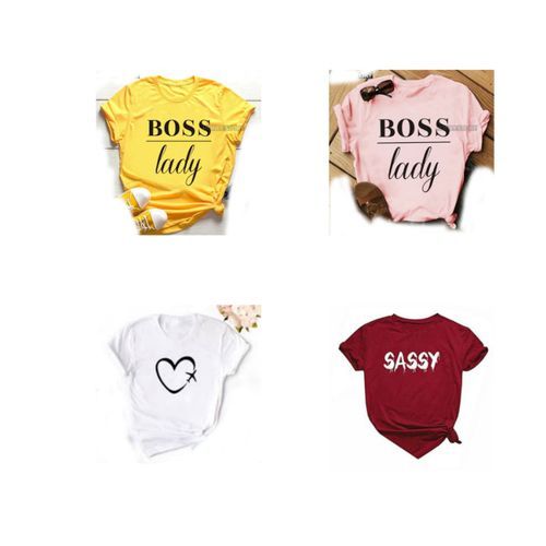 4pcs Ladies Round Neck Polo Printed T-Shirt