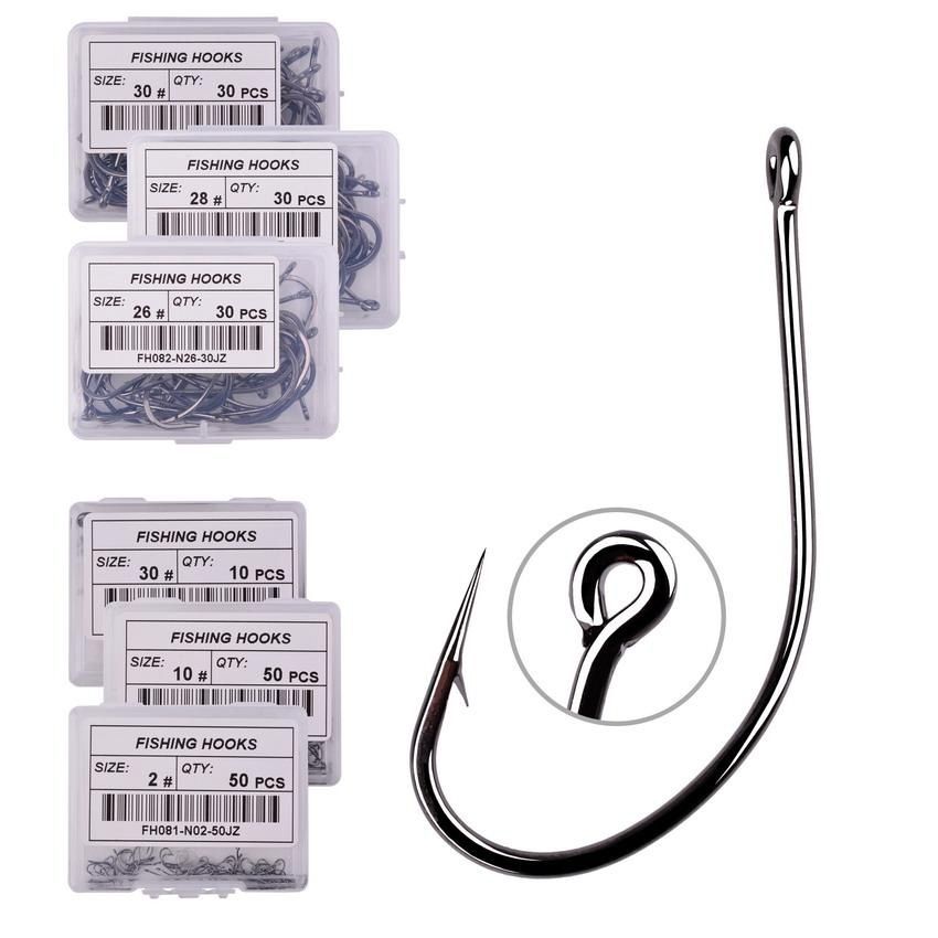 100PCS 2#-30# Black Coated Stainless Steel Fishing Hook