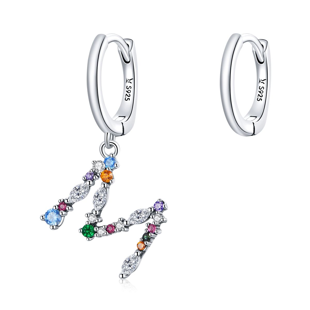 Colorful Zircon Letters M Asymmetry Women Earrings