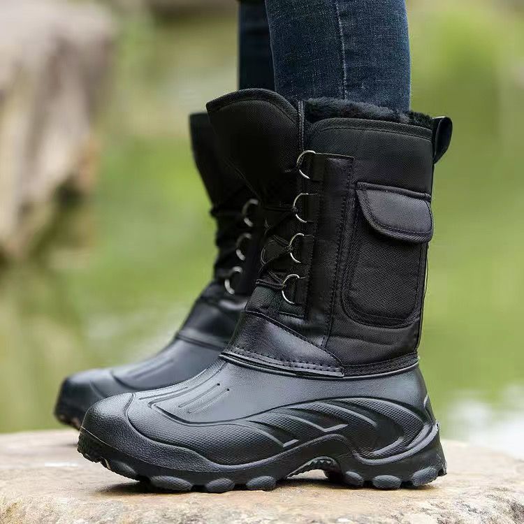 WEH Snow Men Boots Winter  Mens Army Boots Waterproof Warm Male Casual Mid-Calf Work Fishing Boot Protective Shoes-E1black