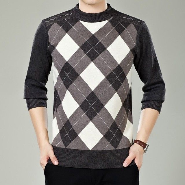 Warm Cashmere Turtleneck Men Knitted Plaid Sweaters