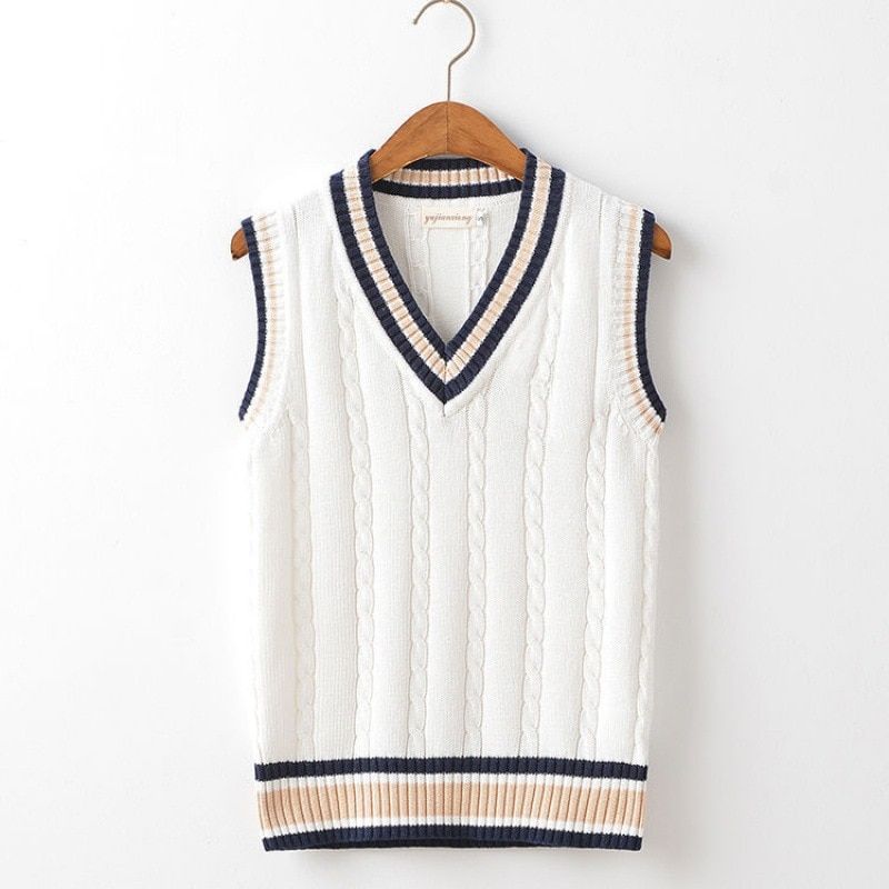 Mens Fashion Winter Thick V-Neck Sleeveless Vest Sleeveless Sweater-White