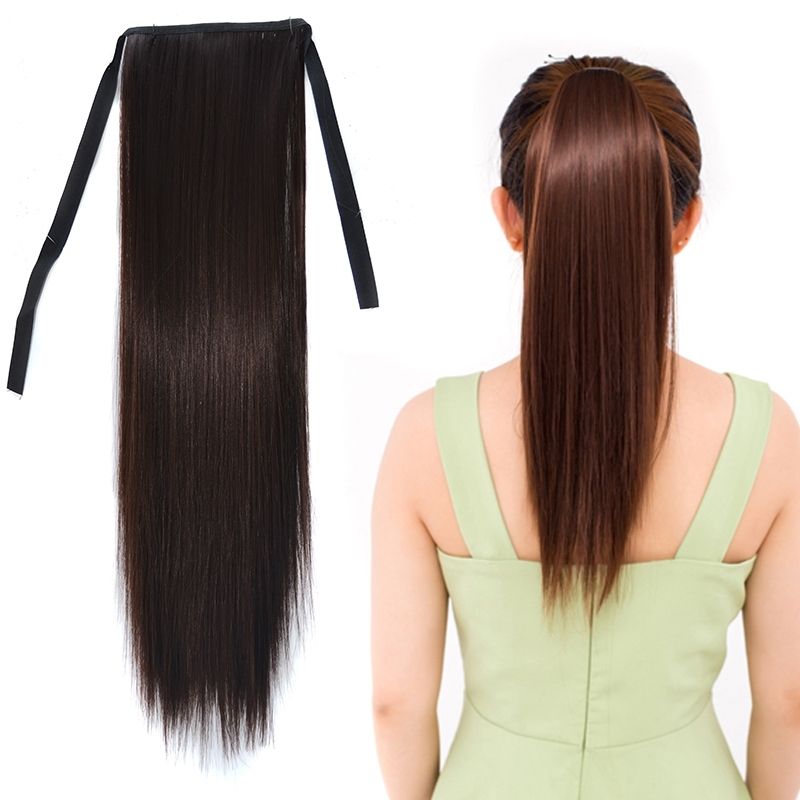 Natural Long Straight Hair Ponytail Bandage-style Wig Ponytail For WomenLength: 45cm (Black Brown)