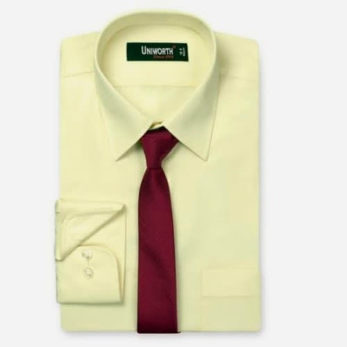 Men Yellow Formal Dress Shirt With wine Matching Tie