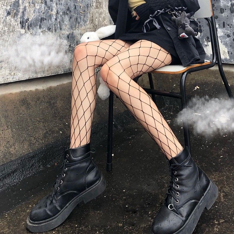 (black Big Mesh)Lolita Cosplay Girls Long Fishnet Body Stockings Fish Net Pantyhose Mesh Nylon SMA
