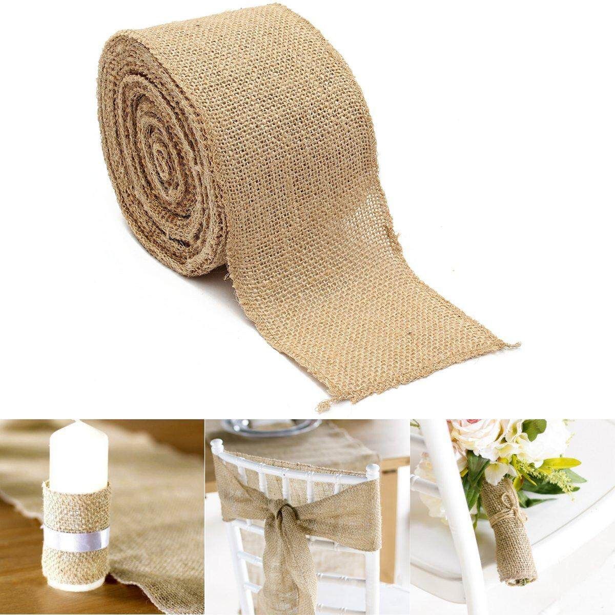 6Pcs Natural Jute Burlap Hessian Ribbon Rustic Weddings Belting Strap Craft Floristry # 3m