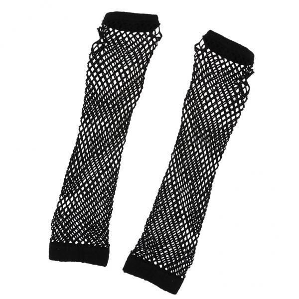 3x Fishnet Fingerless  Medium Length Arm Warmers Gauntlets Black