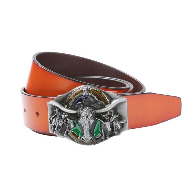 Western American Indian Style Engraved Leather Belt Men Jeans Brown