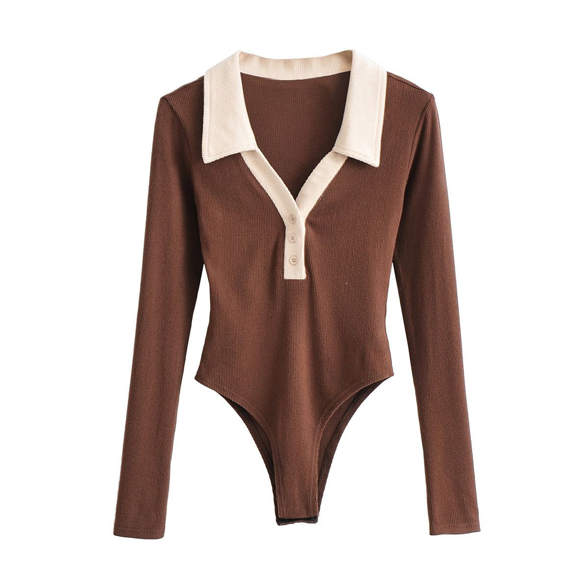 DGN-Women Knit Polo Neck Onesie Playsuits Big Strethy Long Sleeve Rompers Ladies Chic