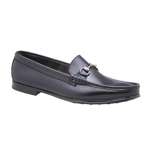 Chain Detail Leather Loafers - Black