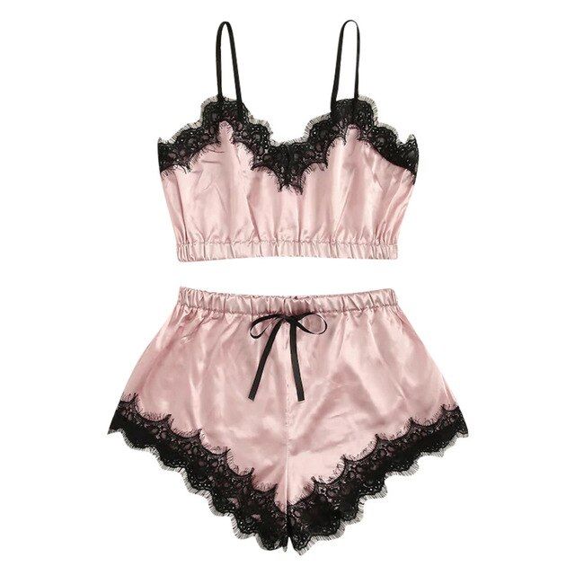 Women's Pajamas Sexy Women Pajamas Satin Lace Flower Pijamas