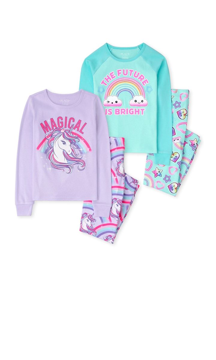 Girl Magical Unicorn Future Is Bright Snug Cotton Pyjamas Sleepwear-2 In 1