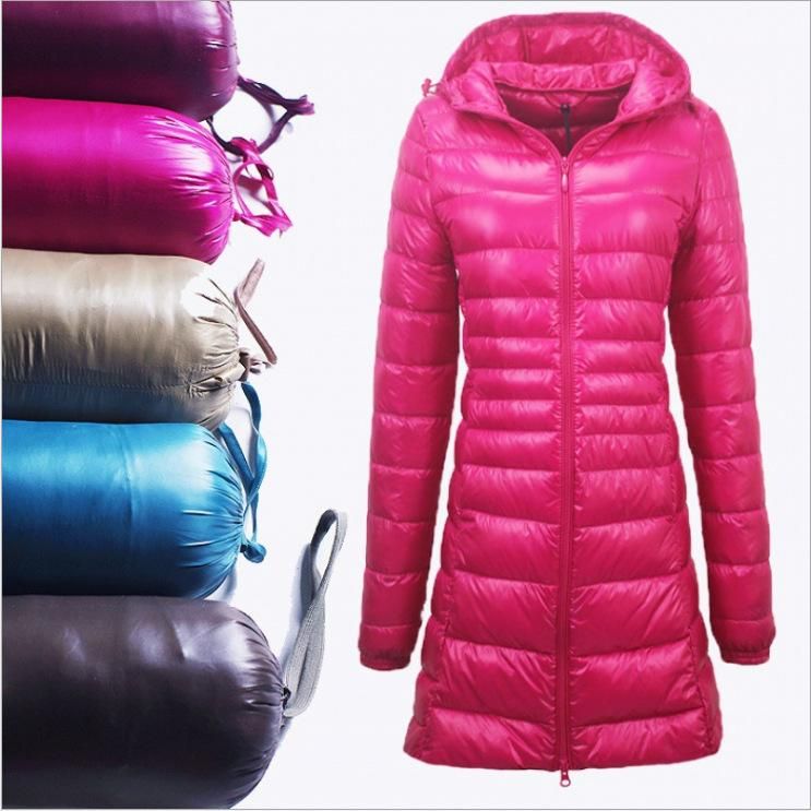 Autumn and winter new lightweight down jacket women's mid length hooded oversized slim fitting