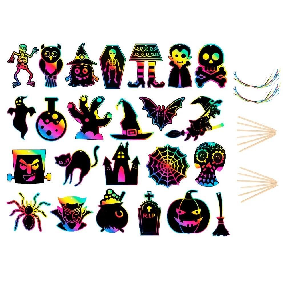 60 Pcs Colorful Halloween Scratch Child Toddlers Toys Boy Wooden Stick Party Paper