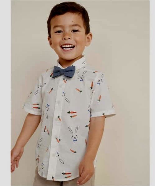 Kids Button-front Shirt With Bow Tie
