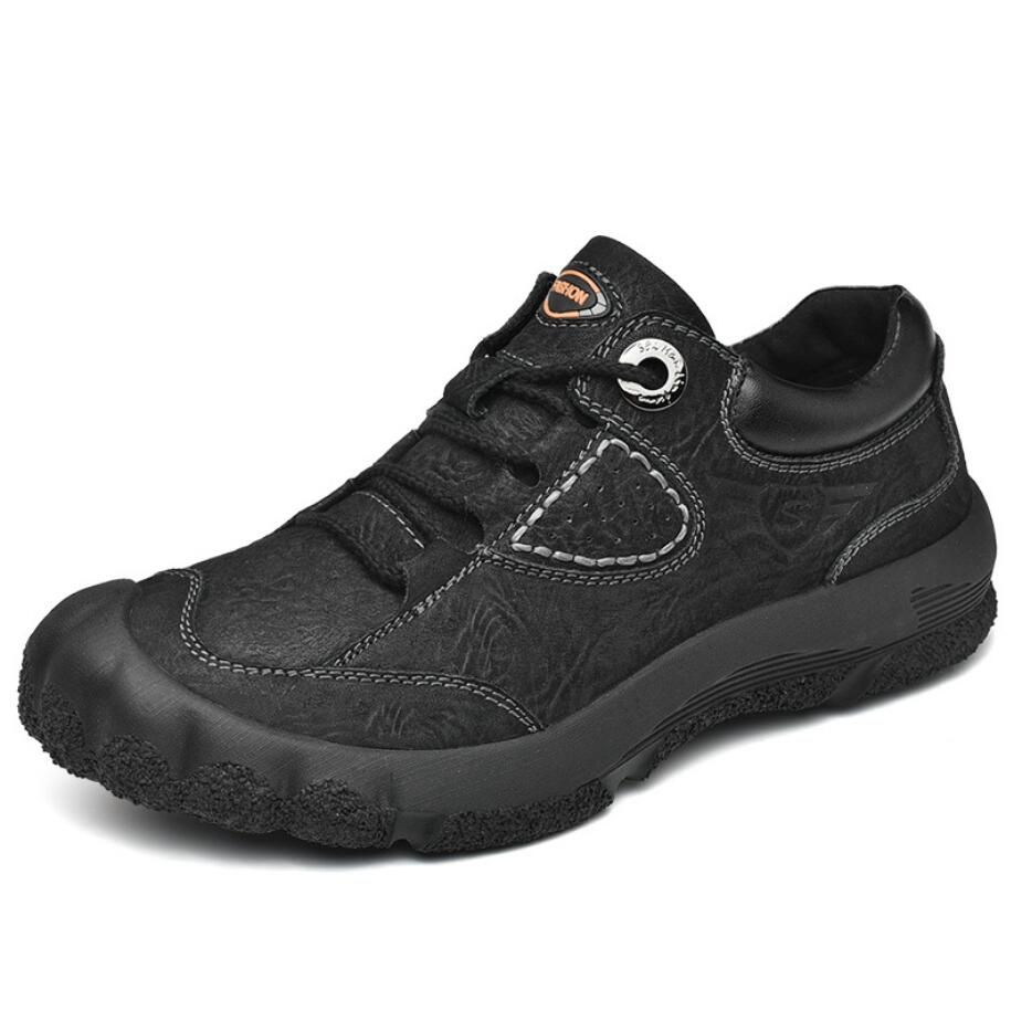 Brand Men Spring Hiking Shoes Waterproof Genuine Leather Sneakers Super Warm Men Ankle Boots Outdoor Male Hiking Boots Work Shoe-Black No Keep Warm