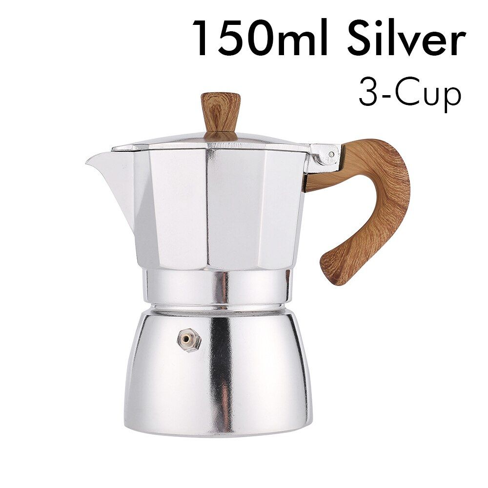 Stovetop Espresso Maker Aluminum Moka Pot Wood Handle Italian Espresso Coffee Maker Espresso Percolator Pot Sliver/ Red/ Black