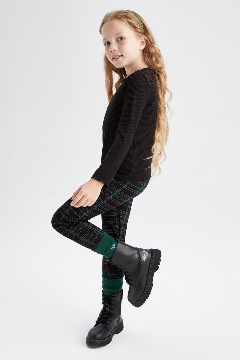 Girl Knitted Legging Fit Leggings -Green