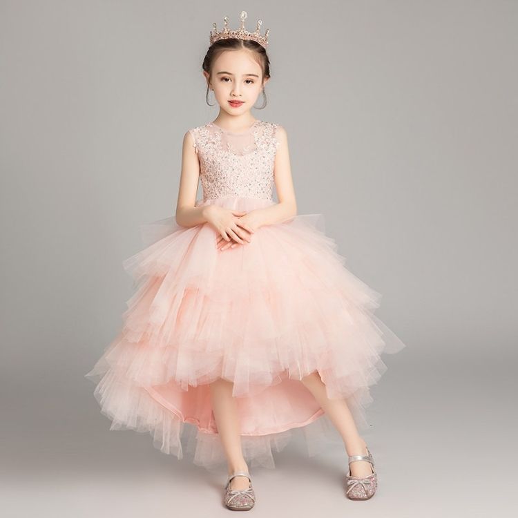 Sleeveless Short Front And Long Back Lace Princess Dress