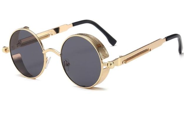 Men Women Vintage Round Style Sun Glasses UV400 Protection - Gold Black