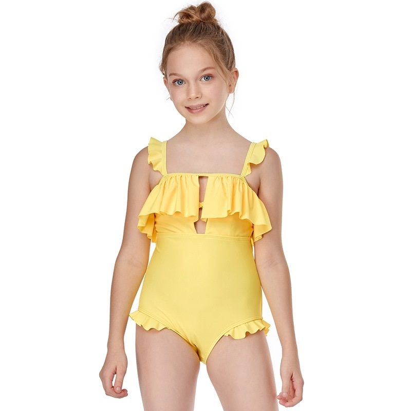 Ruffled Sling Baby Girls One-piece Swimsuit (Color:Yellow Size:116)
