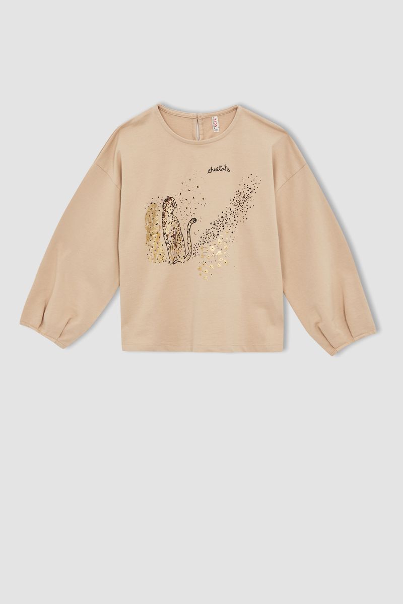 Girl - Regular Fit C Neck Knitted Long Sleeve Body - Beige