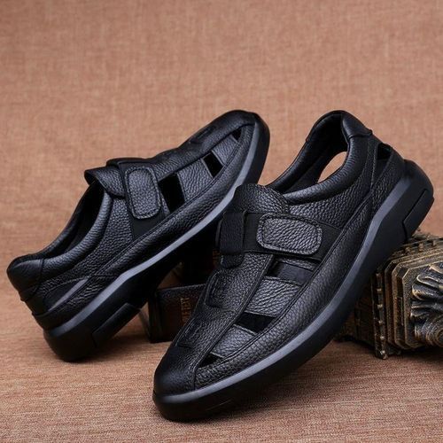 Men Summer Fashion Leather Sandals Breathable Anti-Slip Soft Sole Shoes