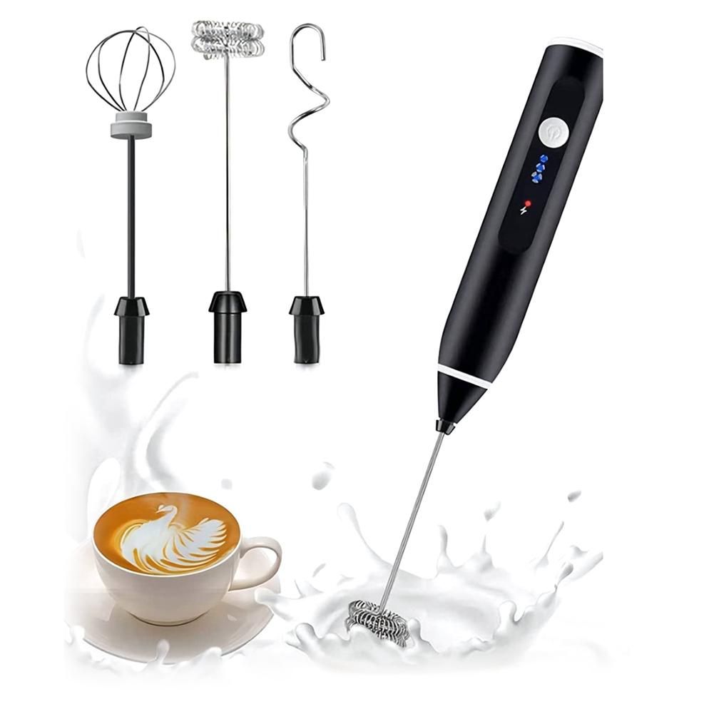 Handheld Electric Whisk Egg Beater USB Rechargeable Coffee Blender Household Milk Shaker Mixer Foamer Black