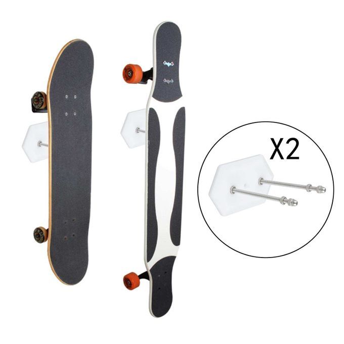 Skateboard Wall Mount Longboard Display Bracket Snowboard White 2PCS